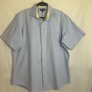 Paul Fredrick, Men’s Blue Micro Dot Short Sleeve Dress Shirt, Size 17–35